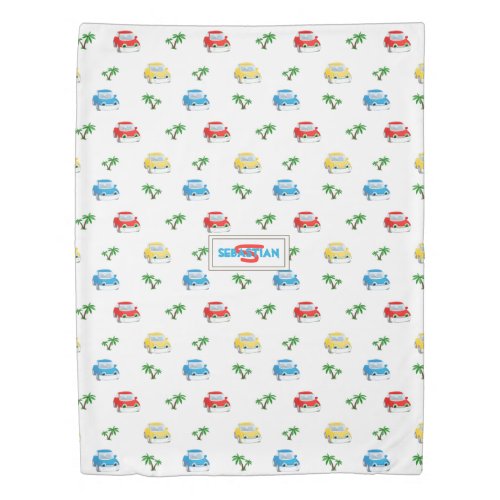 Cute Red Blue and Yellow Cars Kids Cartoon Duvet Cover