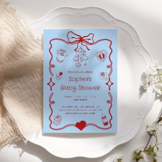Cute Red & Blue Baby Shower for Girls or Boys  Invitation