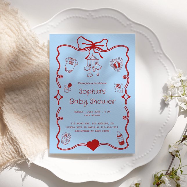 Cute Red & Blue Baby Shower for Girls or Boys  Invitation (Creator Uploaded)