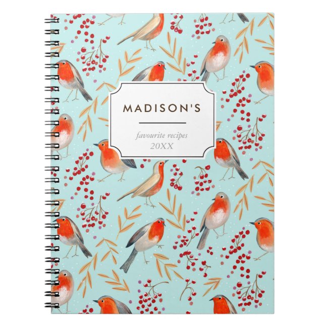 Cute Red blue Christmas bird robin Pattern Notebook