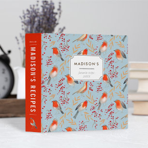 Cute Red blue Christmas Kitchen bird robin Pattern 3 Ring Binder