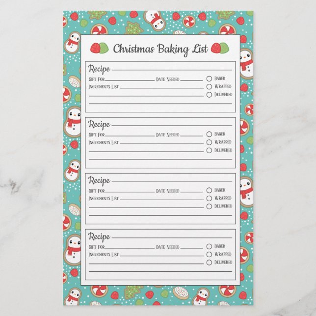 Cute Red & Blue Christmas Pattern Baking List (Front)