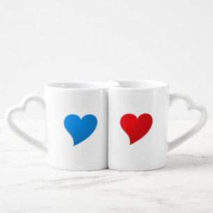 Cute red & blue hearts minimalist his and hers coffee mug set