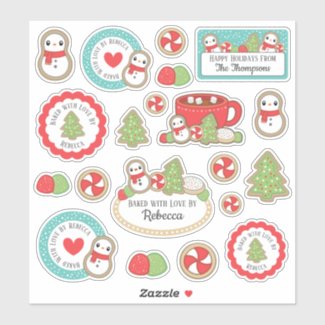 Cute Red & Blue Holiday Baking Cookie Illustration Sticker