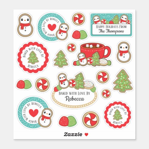 Cute Red  Blue Holiday Baking Cookie Illustration Sticker