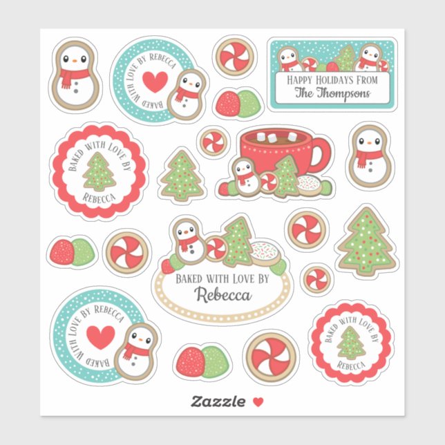 Cute Red & Blue Holiday Baking Cookie Illustration Sticker (Sheet)
