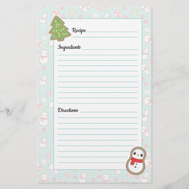 Cute Red & Blue Holiday Treats Design Recipe List (Front)