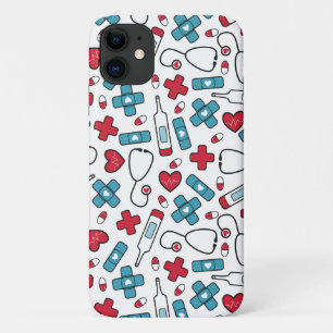 Cute Red Blue Nurse Doctor Pattern iPhone 11 Case
