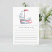 Cute Red Blue Sailboat Advice For Mum Baby Shower Enclosure Card (Standing Front)