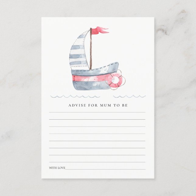 Cute Red Blue Sailboat Advice For Mum Baby Shower Enclosure Card (Front)