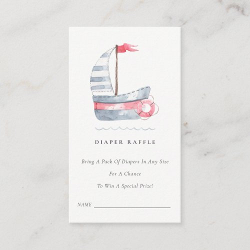 Cute Red Blue Sailboat Diaper Raffle Baby Shower Enclosure Card