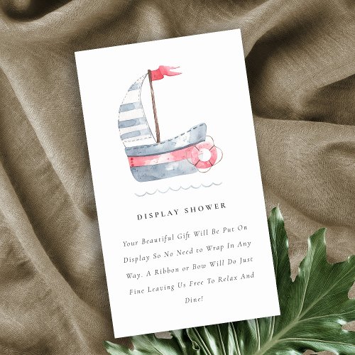 Cute Red Blue Sailboat Display Shower Baby Shower Enclosure Card