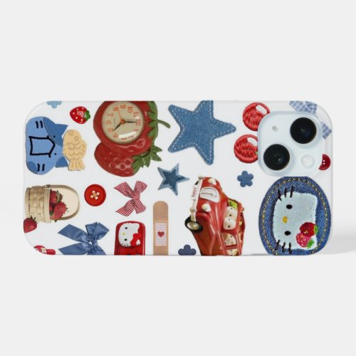 Cute Red Blue Vintage Collage Phone Case | Aesthet