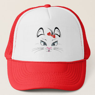 Cute Red Bow Cat Trucker Hat