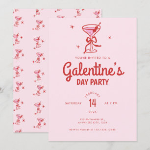 Cute Red Bow Cocktail Galentine's Day Party Invitation