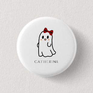 Cute Red Bow Halloween Ghost Girly Button
