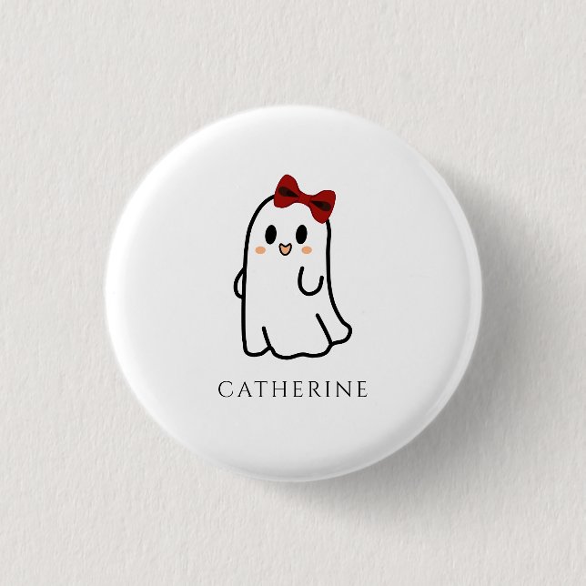 Cute Red Bow Halloween Ghost Girly  Button (Front)