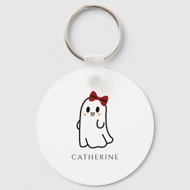 Cute Red Bow Halloween Ghost Girly  Keychain (Front)