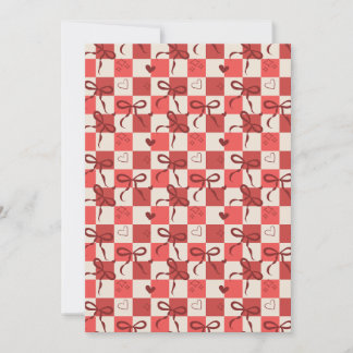 Cute Red Bow & Heart Checkerboard Pattern Invitation