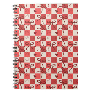 Cute Red Bow & Heart Checkerboard Pattern Notebook