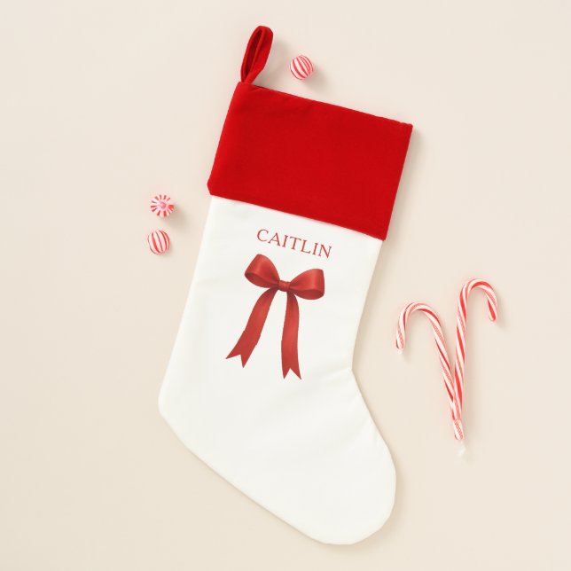  Cute Red Bow Merry Christmas Christmas Stocking (Front)