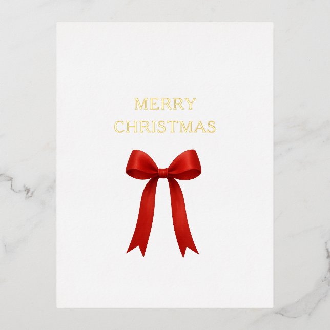  Cute Red Bow Merry Christmas Foil Holiday Postcard (Front)