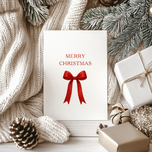 Cute Red Bow Merry Christmas Holiday Card