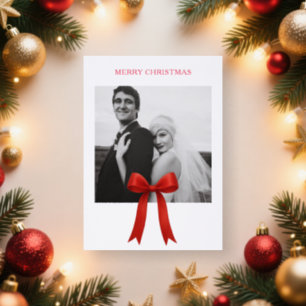 Cute Red Bow Merry Christmas Letterpress Photo Cards