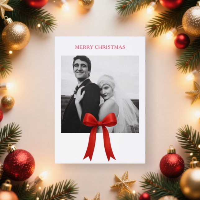  Cute Red Bow Merry Christmas Letterpress Photo Cards (Insitu)