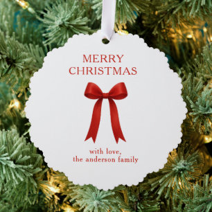Cute Red Bow Photo Merry Christmas Ornament Card