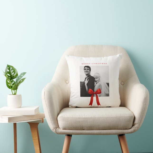  Cute Red Bow Photo Merry Christmas Throw Pillow (Chair)