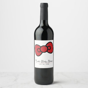 Cute Red Bow Whimsical Baby Shower Wine Label