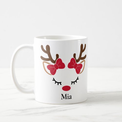 Cute Red Bows Girl Reindeer Christmas Mug