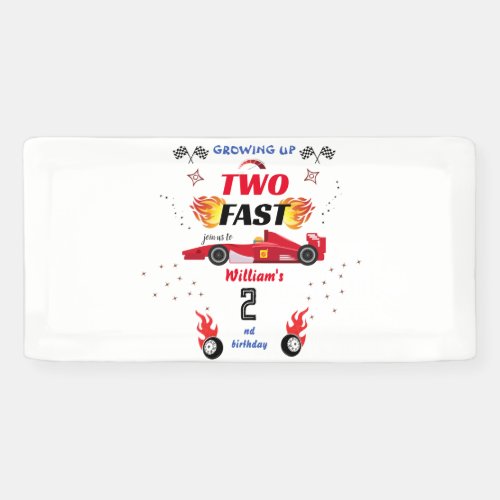 cute red boy cars Race Car two fast 2nd birthday Banner