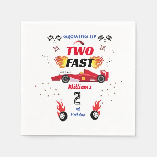 cute red boy cars Race Car two fast 2nd birthday Napkins