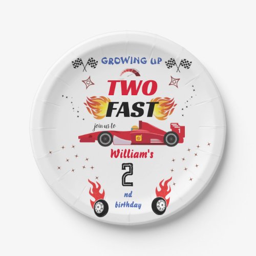 cute red boy cars Race Car two fast 2nd birthday Paper Plates