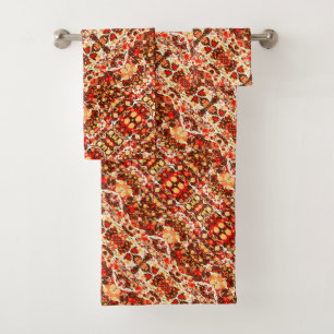 Cute red brown orange abstract stones bath towel set