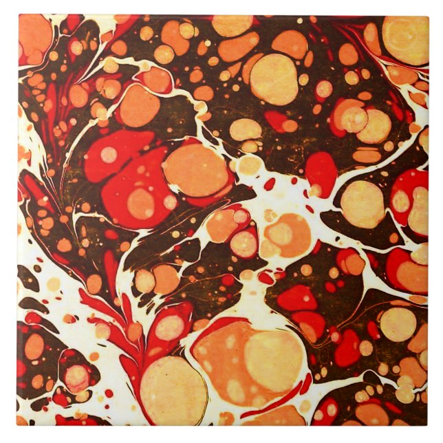Cute red brown orange abstract stones ceramic tile (Front)