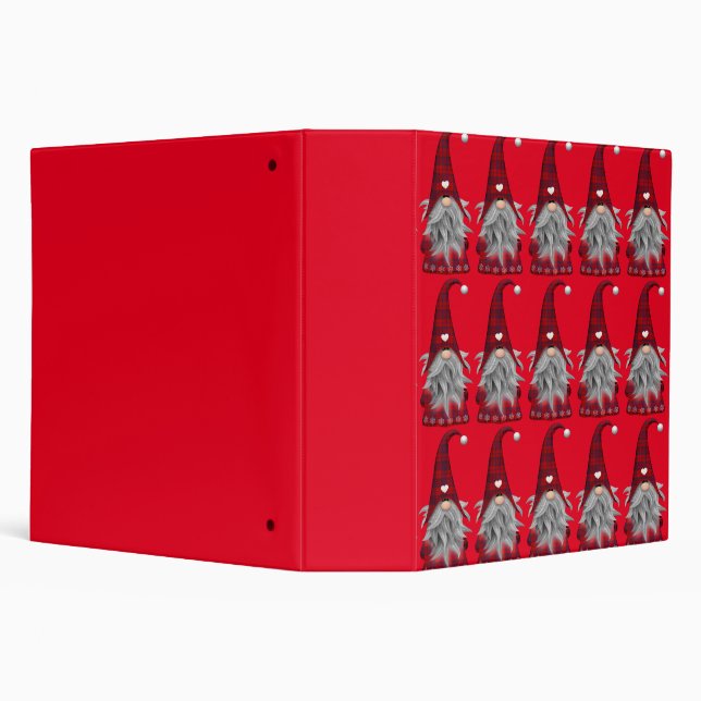 Cute Red Buffalo Plaid Christmas Gnome 3 Ring Binder (Background)