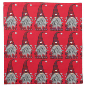 Cute Red Buffalo Plaid Christmas Gnome Kitchen Cloth Napkin