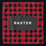 Cute Red Buffalo Plaid Personalized Dog Bandana<br><div class="desc">This cute pet bandana features a red and black buffalo plaid pattern with a black badge where you can personalize with the name of your dog,  cat,  or other special pet. So cute and cozy for your pet.</div>