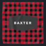 Cute Red Buffalo Plaid Personalized Dog Bandana<br><div class="desc">This cute pet bandana features a red and black buffalo plaid pattern with a black badge where you can personalize with the name of your dog,  cat,  or other special pet. So cute and cozy for your pet.</div>