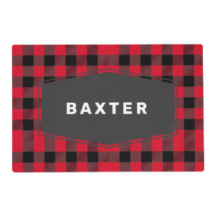 Cute Red Buffalo Plaid Personalized Dog Placemat