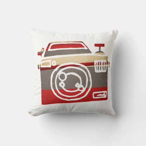 Cute Red Camera Love Heart Photography Graphic Throw Pillow