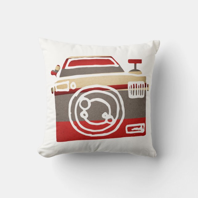 Cute Red Camera Love Heart Photography Graphic Throw Pillow (Front)