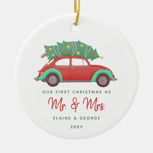 Cute Red Car Christmas Tree First Christmas Ceramic Ornament Zazzle