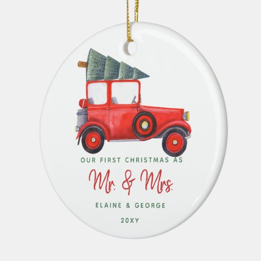 Cute Red Car Christmas Tree First Christmas Photo Ceramic Ornament Zazzle