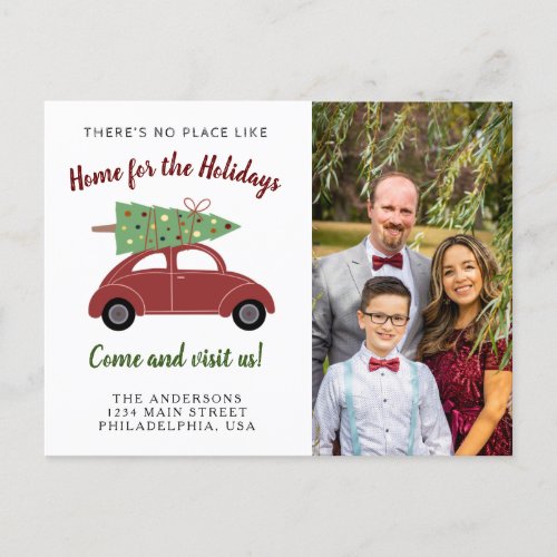 Cute Red Car Christmas Tree Photo Holiday Moving Announcement Postcard