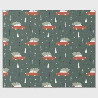 Cute Red Car Christmas Tree Winter Pattern Wrapping Paper