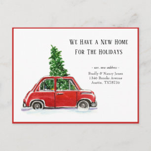 Cute Red Car New Home for Holiday Postcard